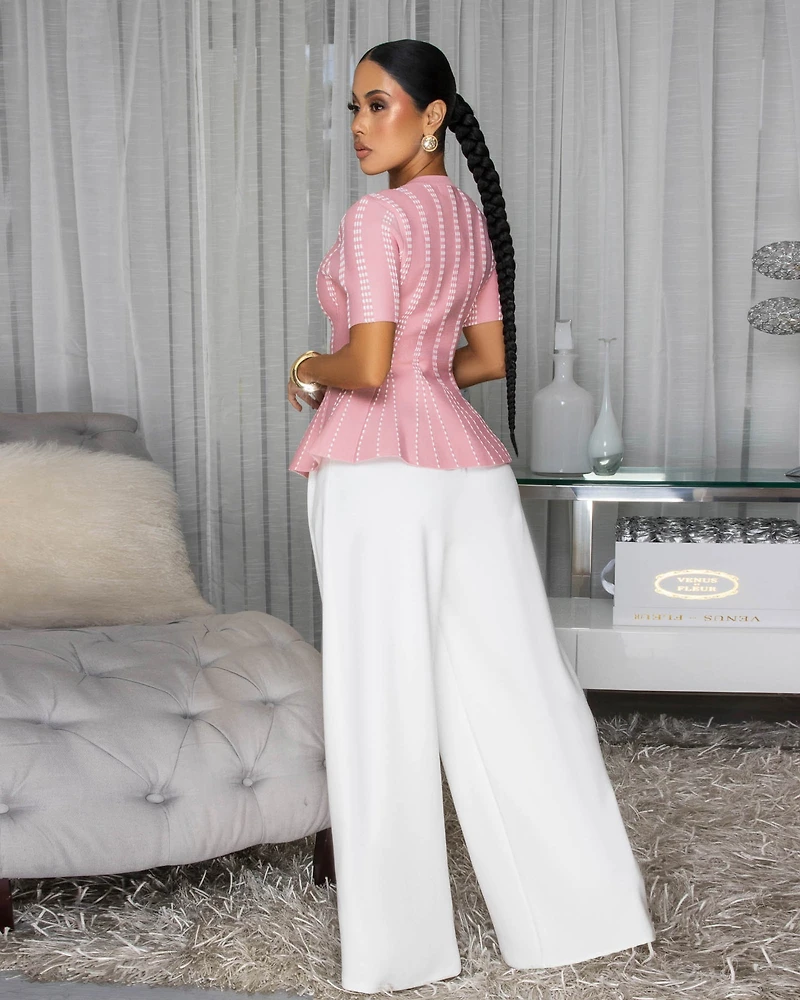 Filla Pink White Knit LUXE Peplum Top