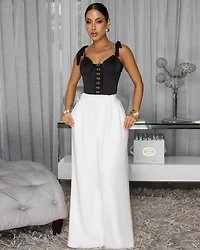 Nabelle Off-White Pleated Woven LUXE Pants