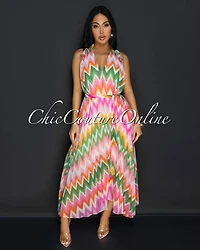 *Giani Multi-Color Print Pleated Midi Dress