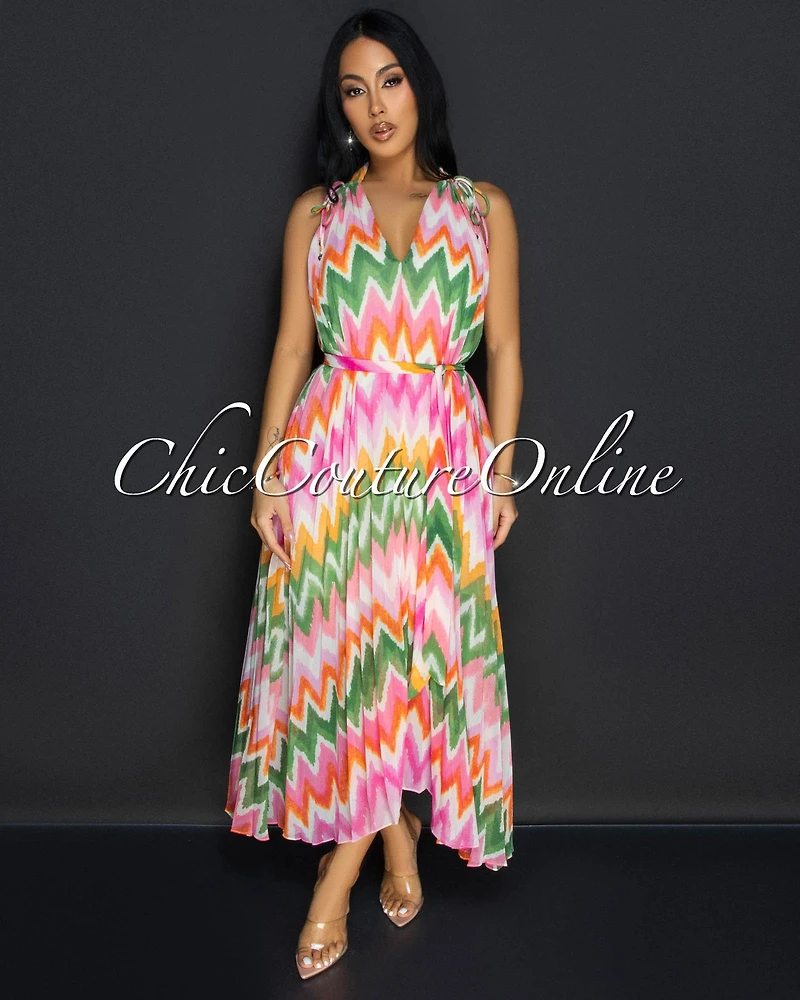 *Giani Multi-Color Print Pleated Midi Dress
