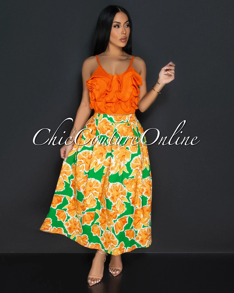 Safia Tangerine Green Crochet Crop Top & Flared Skirt Set