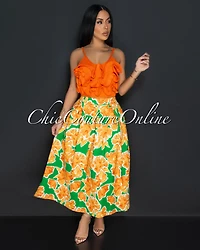 Safia Tangerine Green Crochet Crop Top & Flared Skirt Set