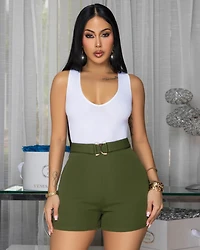Tavira Olive Green Gold Buckle Shorts