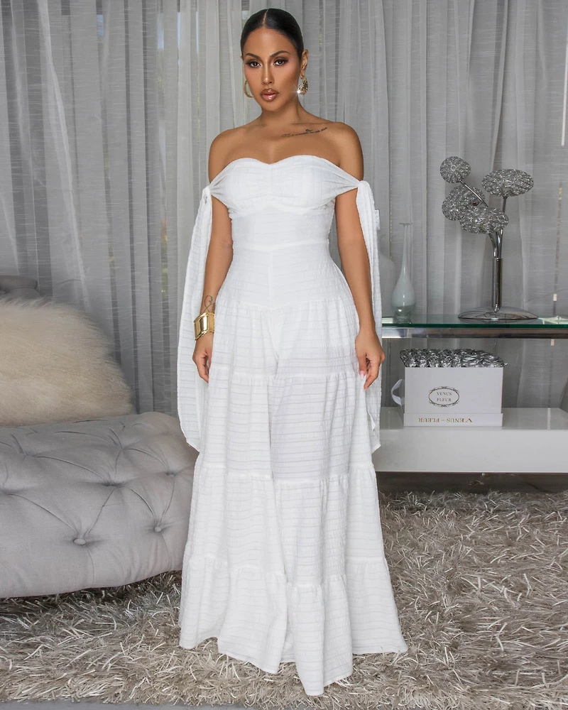 Noelly White Strapless Wide Legs Jumpsuit