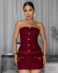 Azaria Burgundy Tweed Gold Accent Skort LUXE Set