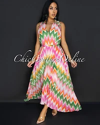 *Giani Multi-Color Print Pleated Midi Dress