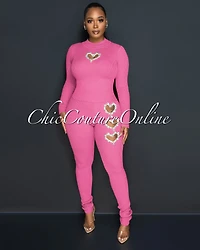 Crystal Pink Rhinestone Hearts Knit Set