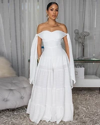 Noelly White Strapless Wide Legs Jumpsuit