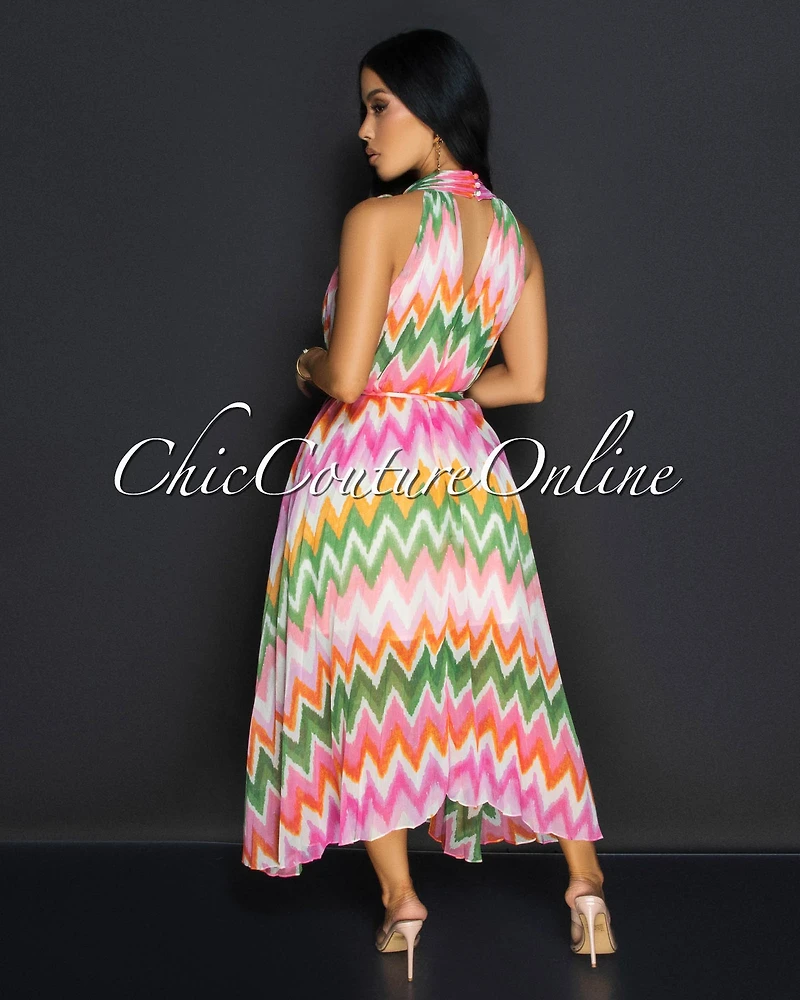 *Giani Multi-Color Print Pleated Midi Dress