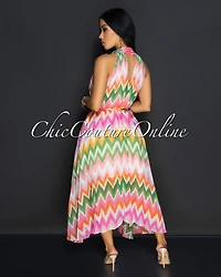 *Giani Multi-Color Print Pleated Midi Dress