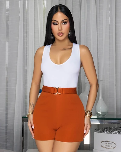 Tavira Rust Orange Gold Buckle Shorts