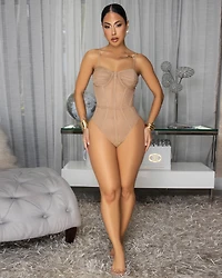 Zelda Nude Shimmery Bustier Bodysuit