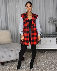 Adina Plaid Grey Accent Hoodie Blazer