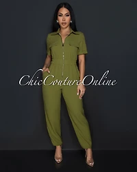 Sumi Olive Green Utility Cargo Jumpsuit