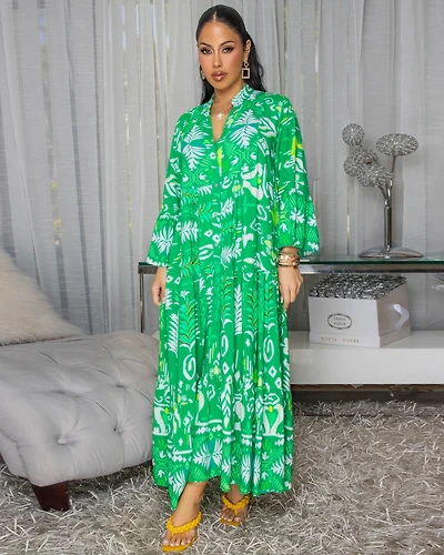 Emmie Green White Multi-Color Maxi Dress