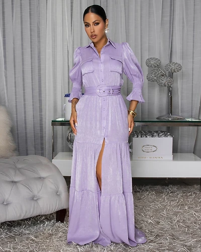 Nelly Lavender High Shine Belted Maxi Dress