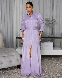 Nelly Lavender High Shine Belted Maxi Dress