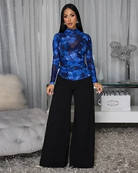 Noema Royal-Blue Black Print Mesh Top (10/9/2025)