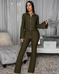 Loyale Deep Olive Green Jacket & Pants LUXE Set