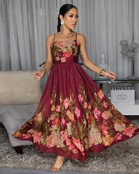 Morella Burgundy Floral Print Maxi Dress