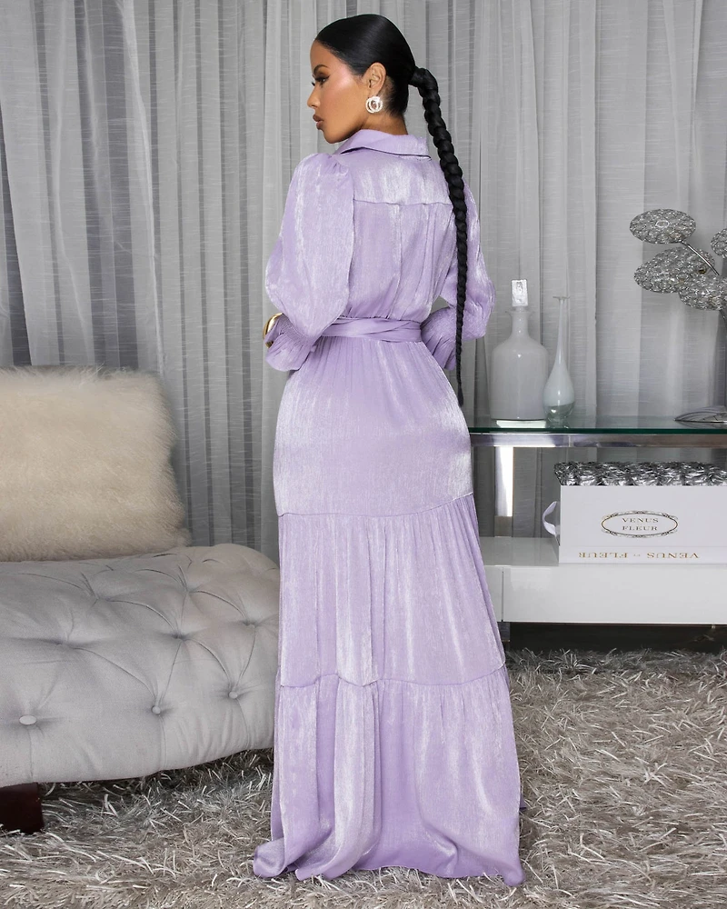 Nelly Lavender High Shine Belted Maxi Dress