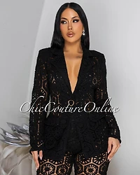 Kanis Black Crochet Blazer Pants Suit