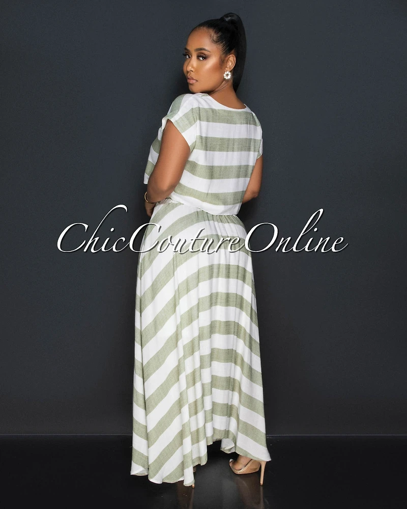 Fern Green Stripes Crop Top & Maxi Skirt Set