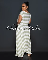 Fern Green Stripes Crop Top & Maxi Skirt Set