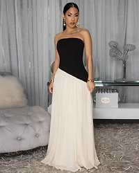 Addison Black Cream Color-Block Maxi Dress