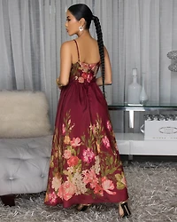 Morella Burgundy Floral Print Maxi Dress