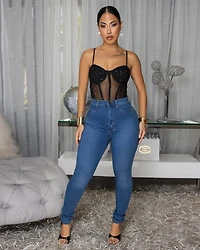 Zelda Black Shimmery Bustier Bodysuit