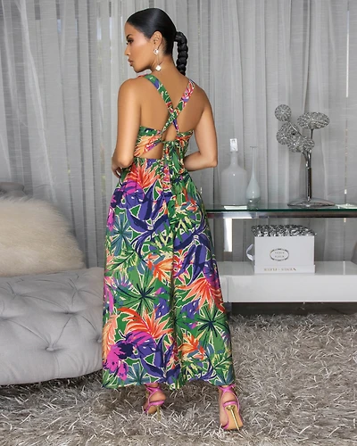 Monica Multi-Color Print CrissCross Back Dress