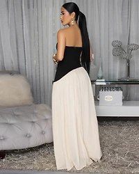 Addison Black Cream Color-Block Maxi Dress