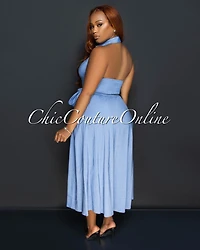 Louiza Blue Chambray Halter Midi Dress