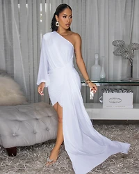 Norah White Single Shoulder Mesh Dress