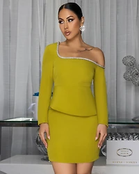 Sherry Chartreuse One Shoulder Top & Skirt Set
