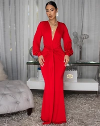 Macy Red Knot Front Maxi Dress