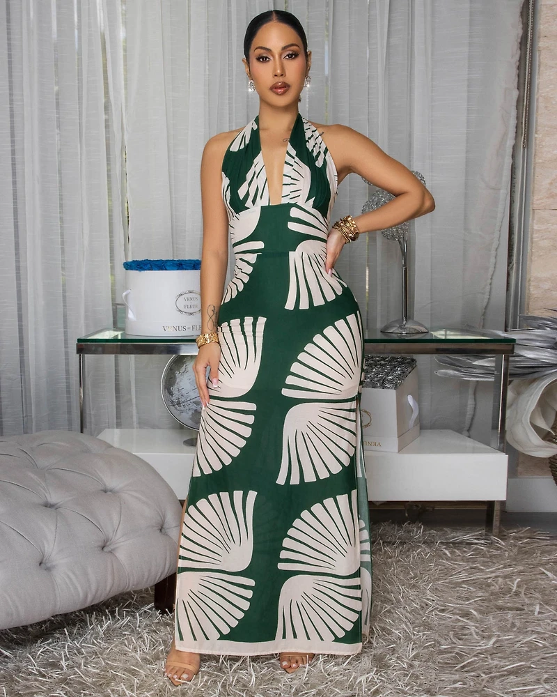 Darissa Forrest Green Nude Halter Maxi Dress