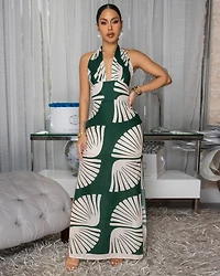 Darissa Forrest Green Nude Halter Maxi Dress