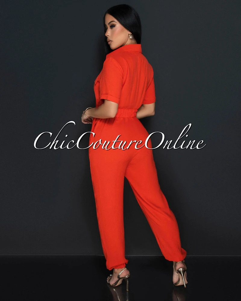 Sumi Orange Utility Cargo Jumpsuit
