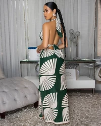 Darissa Forrest Green Nude Halter Maxi Dress