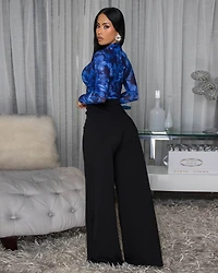 Noema Royal-Blue Black Print Mesh Top (10/9/2025)