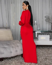 Macy Red Knot Front Maxi Dress