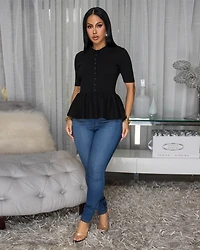 Tahara Black Knit LUXE Peplum Top