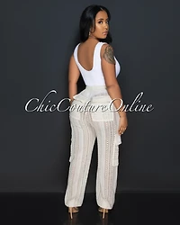 Jadar Nude Crochet Cargo Cover-Up Pants