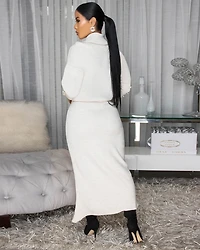 Faedra Oatmeal Knit Sweater Maxi Skirt Set