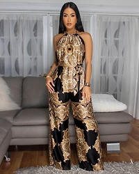 Olivette Brown Black Paisely Print Jumpsuit