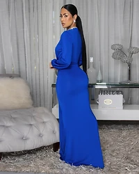 Macy Royal-Blue Knot Front Maxi Dress