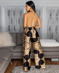 Olivette Brown Black Paisely Print Jumpsuit