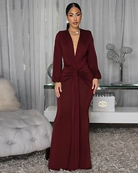 Macy Maroon Knot Front Maxi Dress